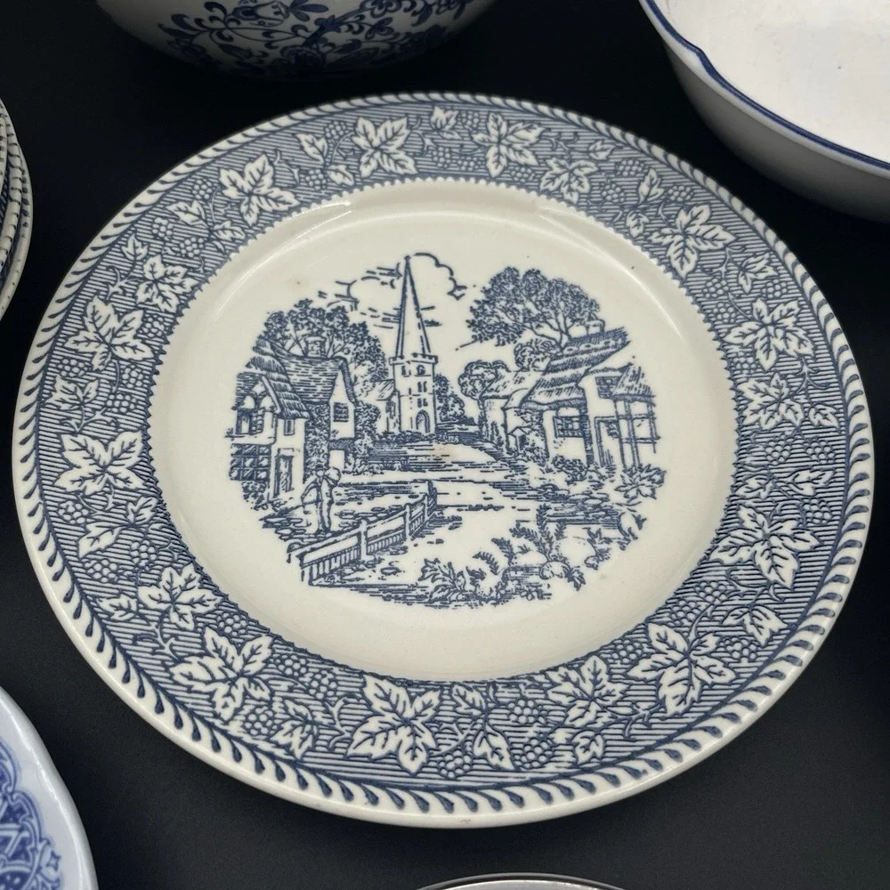 Mixed‎ Blue White China Lot 12 Pcs Kinkade Chateau Frontenac Queen Mother Imari